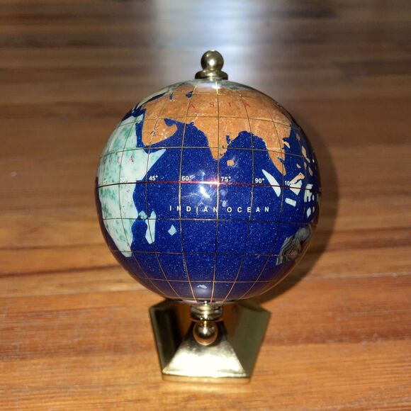 Macheli Blue Lapis Desktop Globe Semi-Precious Gemstones 3 x 6 in - Picture 2 of 13